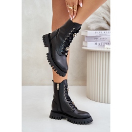 Botines Obreros De Piel Con Broches Con Cremallera CheBello 4553 Negro 7