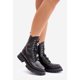 Botines Obreros De Piel Con Broches Con Cremallera CheBello 4553 Negro 1