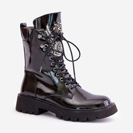S.Barski Botas de trabajador de charol con decoración aislada D&amp;A MR880-080 Negro 4