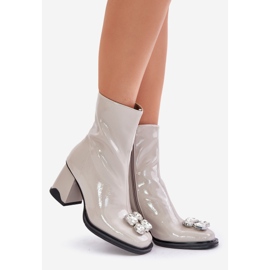 S.Barski Botas De Mujer Lacadas Con Tacón Alto Con Decoración D&amp;A MR880-019 Gris Claro 1