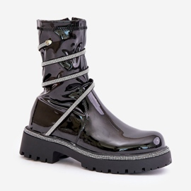 Botines Charol Con Decoración Negro Kikizelle 5