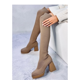 Botas calcetín tacón alto Hilary Khaki - Inello marrón 2