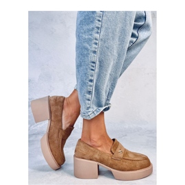 Mocasines tacón camel - marrón 3
