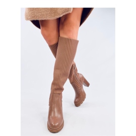 Jaida Botas de tacón caqui con parte superior elástica - Inello marrón 4