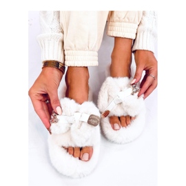 Burano Pantuflas de pelo beige con lazo y osito - Inello 4