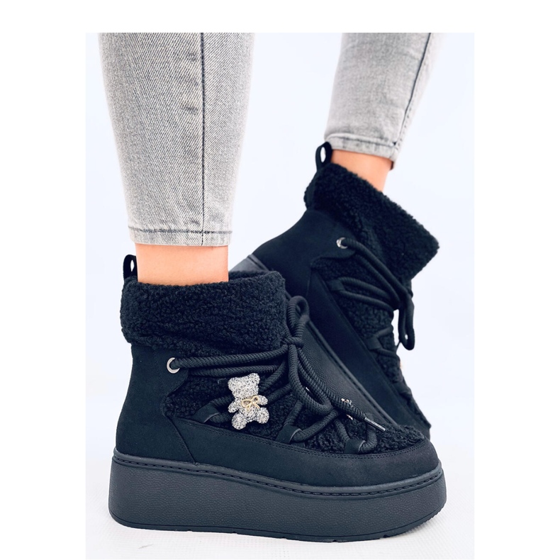 Botas de nieve de piel de oveja negra negro 1