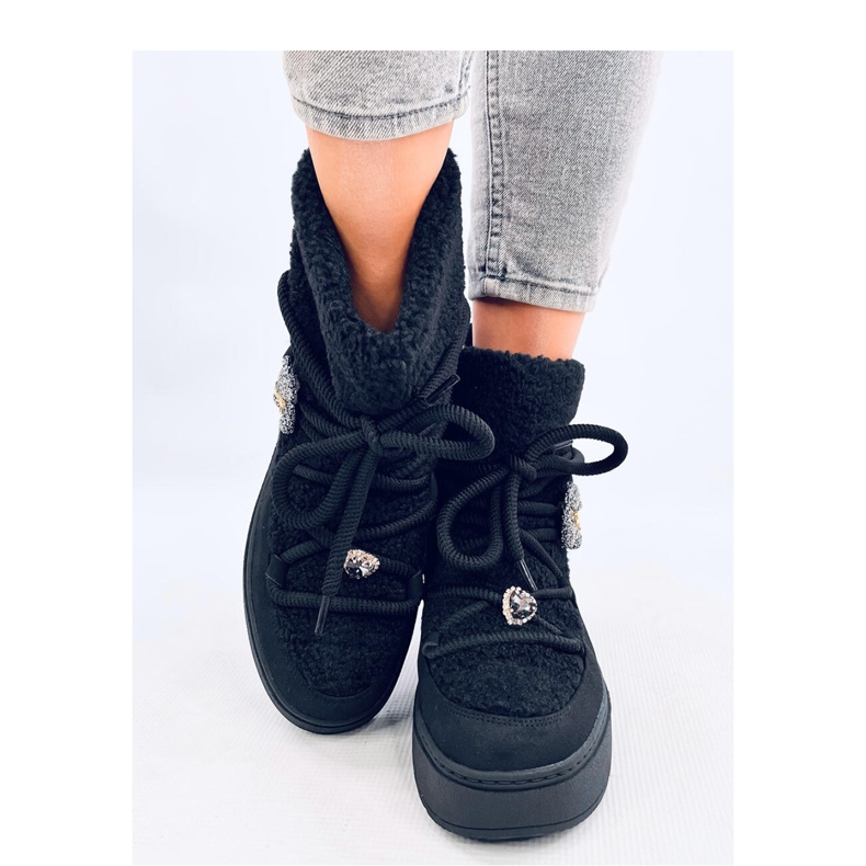 Botas de nieve de piel de oveja negra negro 2