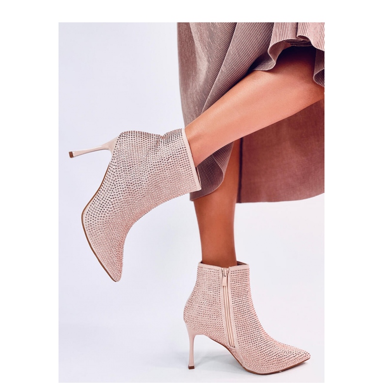 Botines de tacón con cristales Champagne rosado 1