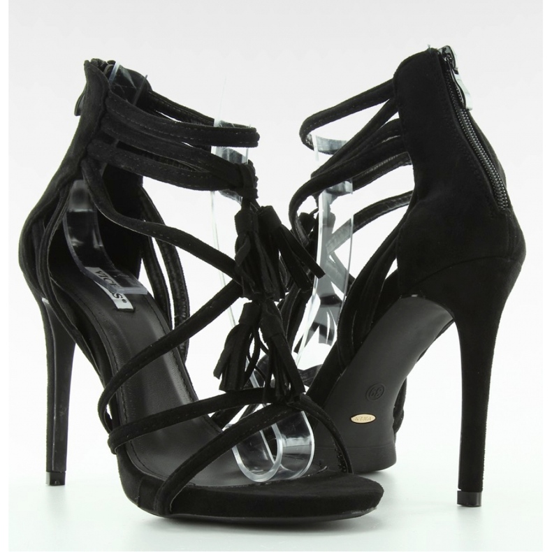 Sandalia Sandalias de tacón con flecos 1249 Negro - Inello 1