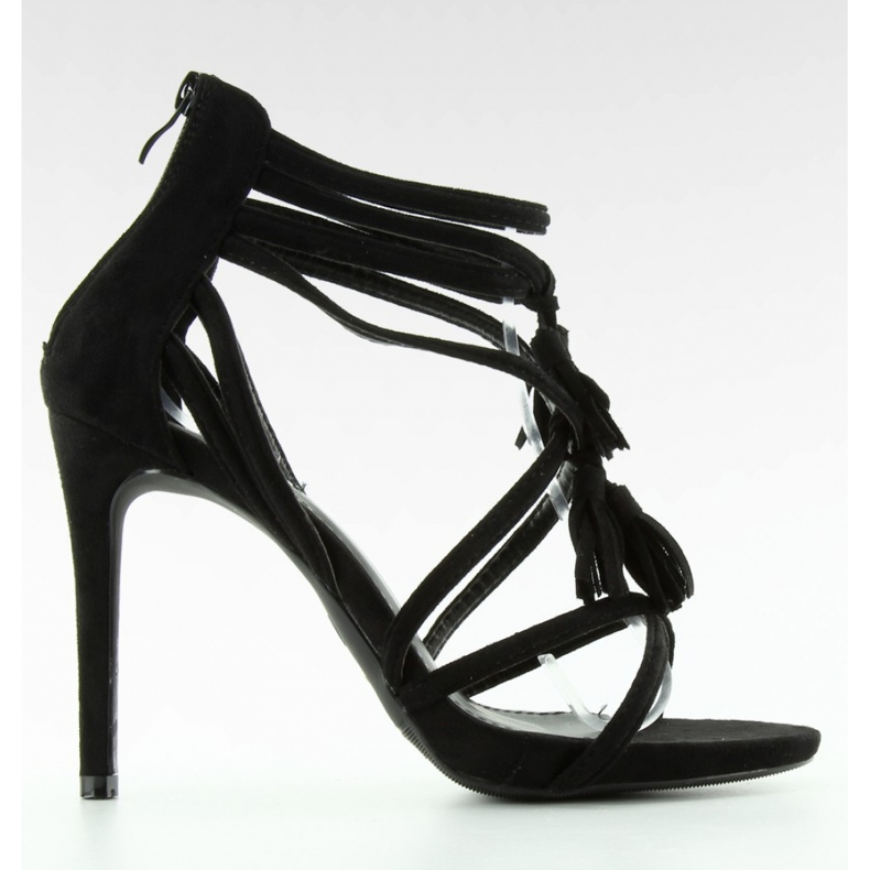 Sandalia Sandalias de tacón con flecos 1249 Negro - Inello 2