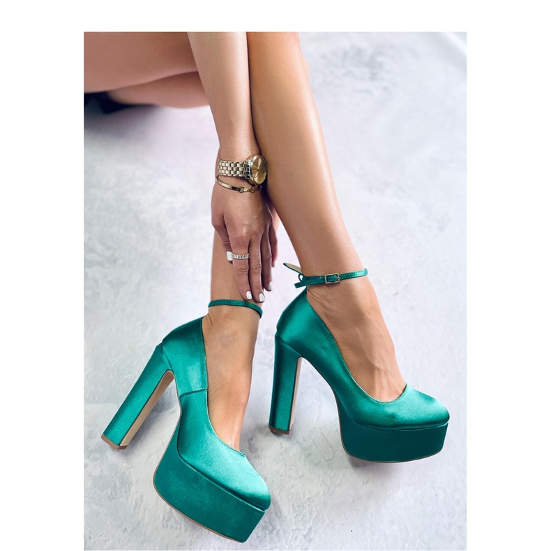 Zapatos de tacón de raso para mujer verde 1