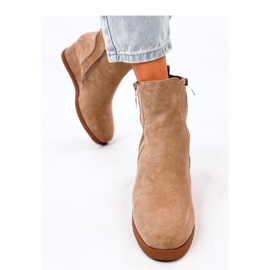 Botín cuña caqui cremallera dorada beige 3