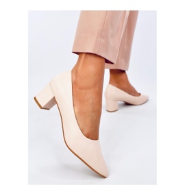 Zapatos de tacón bajo y flor plena beige 3