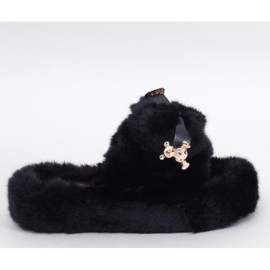 Pantuflas de pelo con lazo y osito Burano Negro - Inello 1