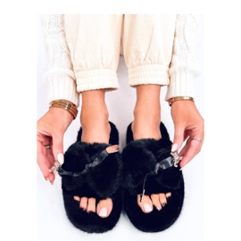 Pantuflas de pelo con lazo y osito Burano Negro - Inello 2
