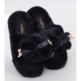 Pantuflas de pelo con lazo y osito Burano Negro - Inello 4