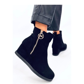 Vavin Botines cuña negros con cremallera dorada - Inello 2