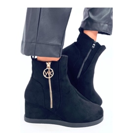 Vavin Botines cuña negros con cremallera dorada - Inello 4