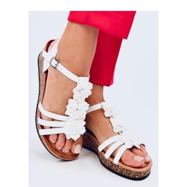 Sandalias cuña flores Blanco 1