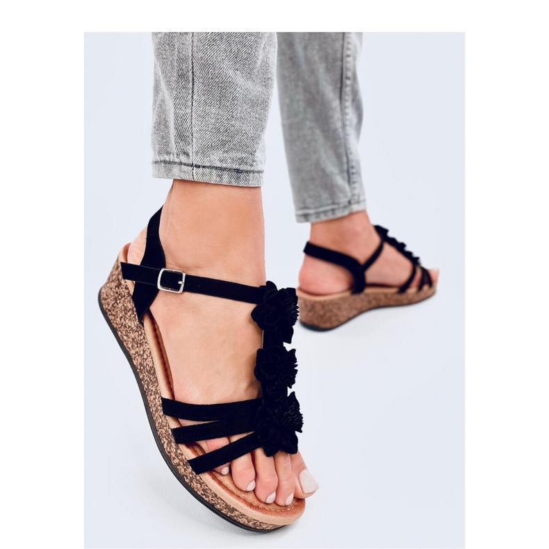 Fisken Sandalias cuña flor negro - Inello 1