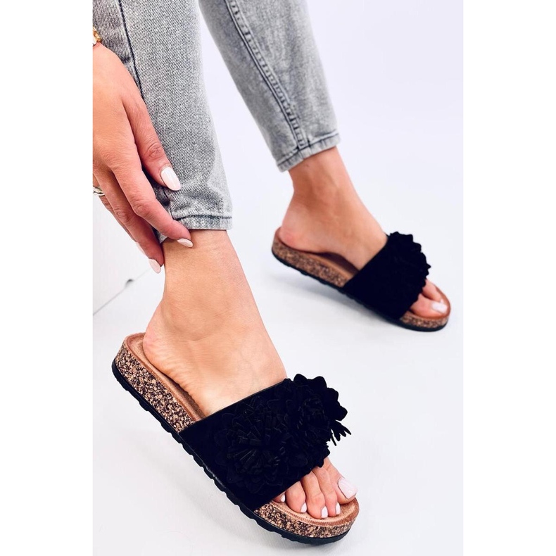 Sandalia Chanclas de corcho con flores Sebill Negro - Inello 1