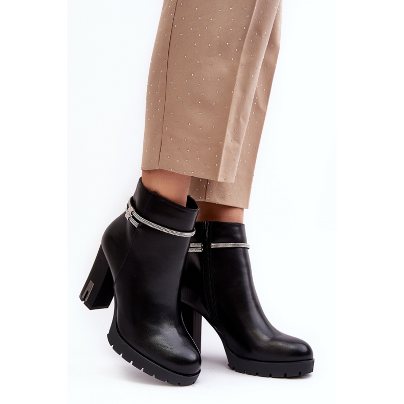 Botines de mujer de tacón con adorno Negro 1