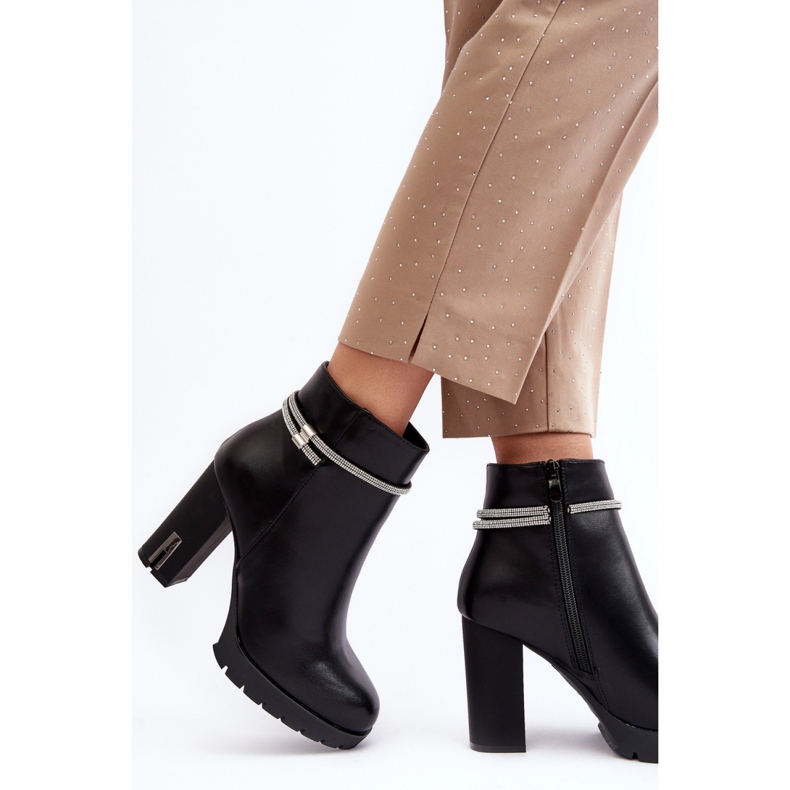 Botines de mujer de tacón con adorno Negro 2