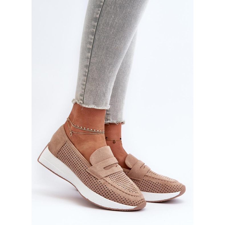 Mocasines de plataforma beige para mujer 1
