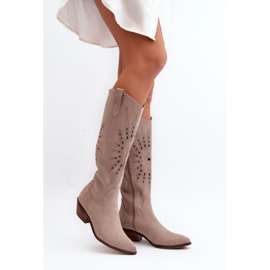 Zazoo Botas de mujer beige con pala calada 1
