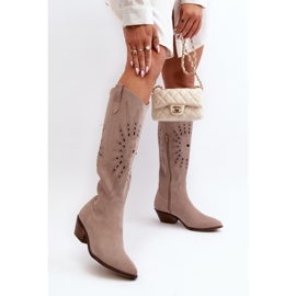 Zazoo Botas de mujer beige con pala calada 2