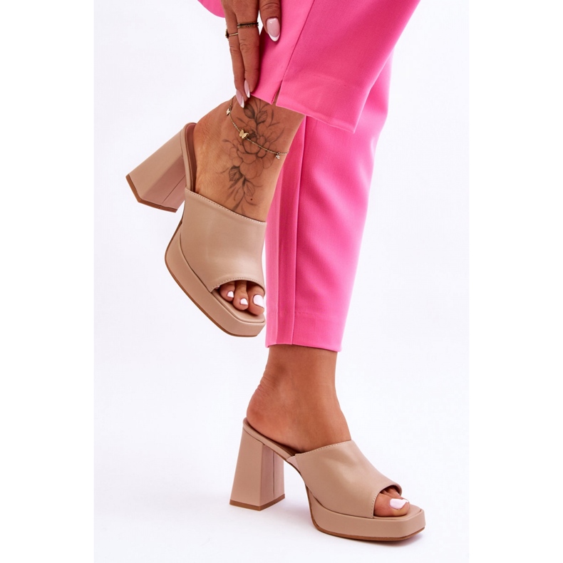 Chanclas de tacón mujer beige 1