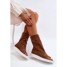 Sandalias de mujer Zazoo Ante Marrón con pala 1