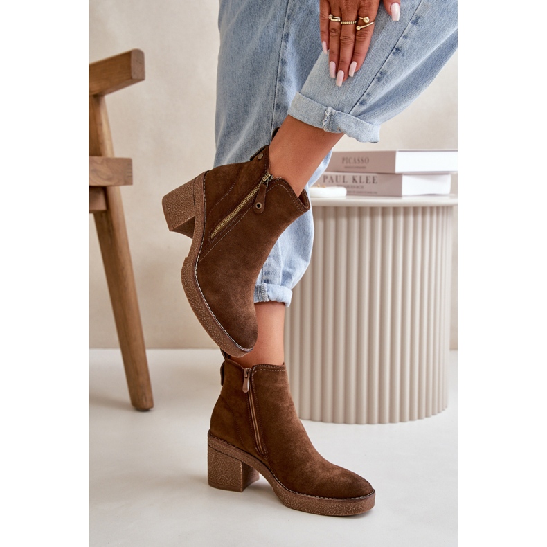 Botines de mujer marrones con tacón marrón 1 Botines de mujer marrones con tacón marrón 1