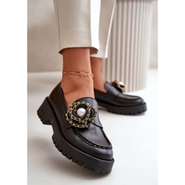 CheBello Mocasines de mujer decorados con una flor. negro 2