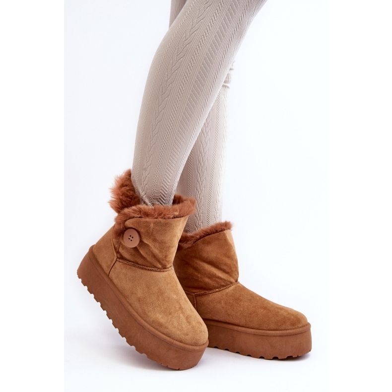 Botas de nieve de mujer con pelo en la plataforma Camel. marrón 1