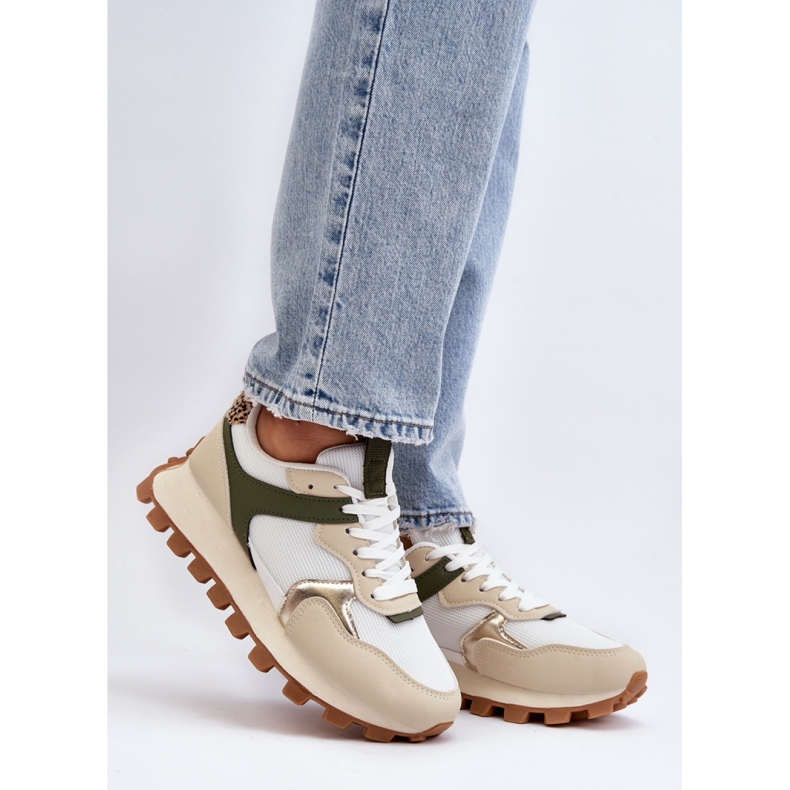 Zapatillas deportivas de mujer con plataforma Beige/Verde. 1