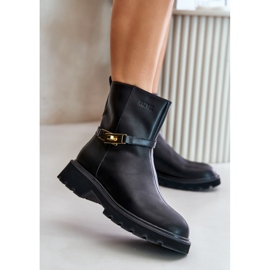 GOE Botines mujer de piel con cinturón Negro 1