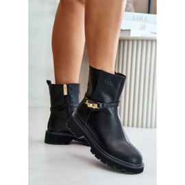 GOE Botines mujer de piel con cinturón Negro 2