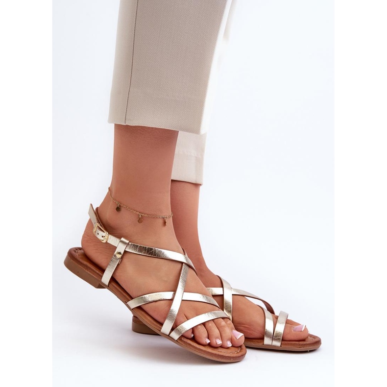 Maciejka Sandalias mujer de piel con tiras doradas dorado 1