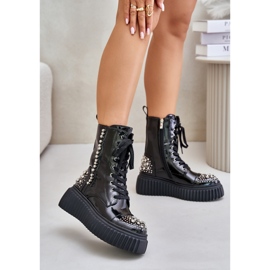 S.Barski Botas de plataforma de charol con decoración Negra negro 1