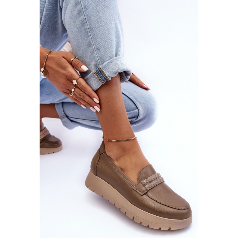 Lemar Zapatos de cuero de mujer en la plataforma. beige 2