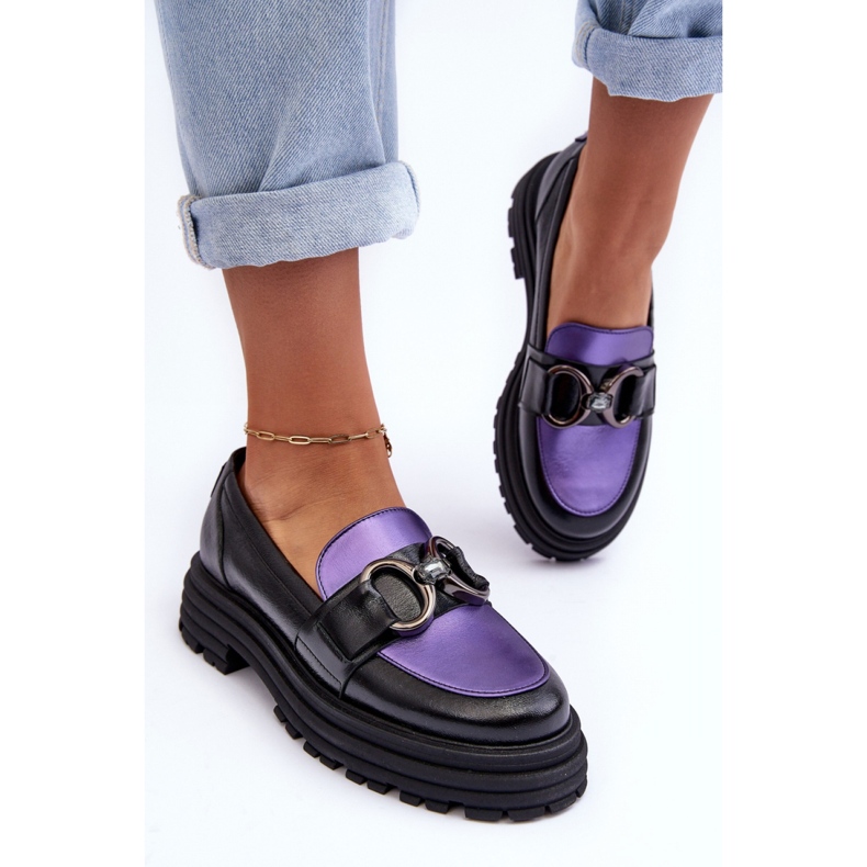 Mocasines de mujer con plataforma masiva Negro/Violeta 2 Mocasines de mujer con plataforma masiva Negro/Violeta 2