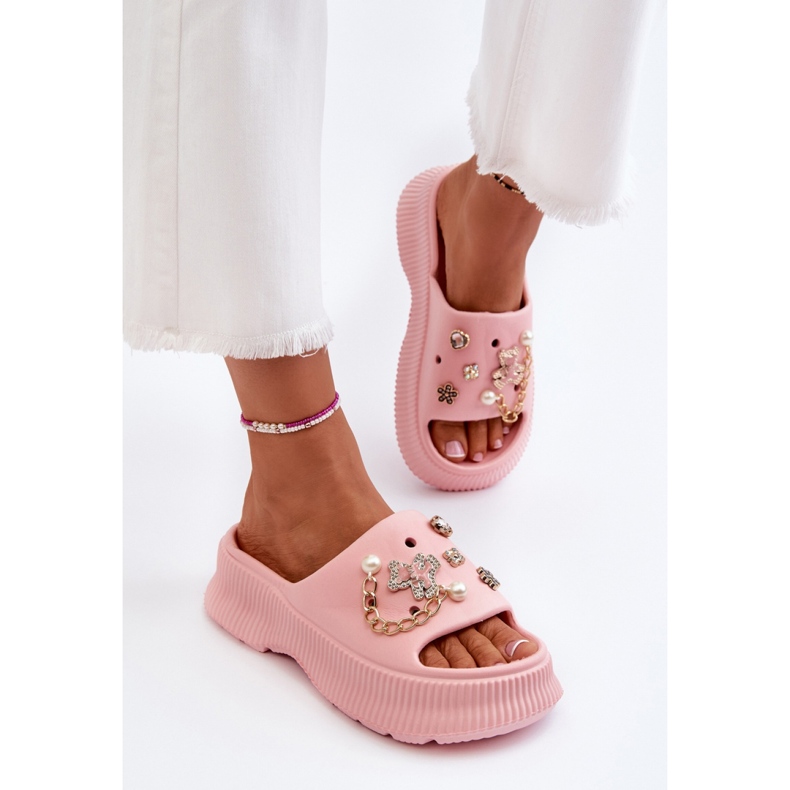 Chanclas de mujer con adornos en Rosa 1