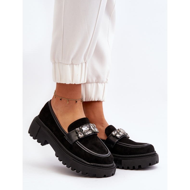 Mocasines de mujer con tira decorativa negra. negro 1