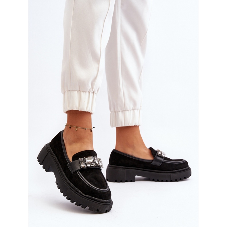 Mocasines de mujer con tira decorativa negra. negro 2