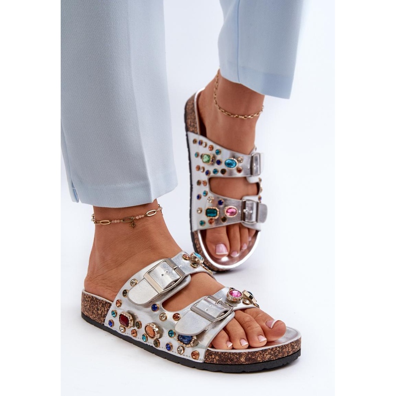 S.Barski Chanclas de Mujer Decoradas con Hebillas Plateadas plata 2