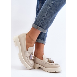 CheBello Mocasines elegantes con flecos beige 2