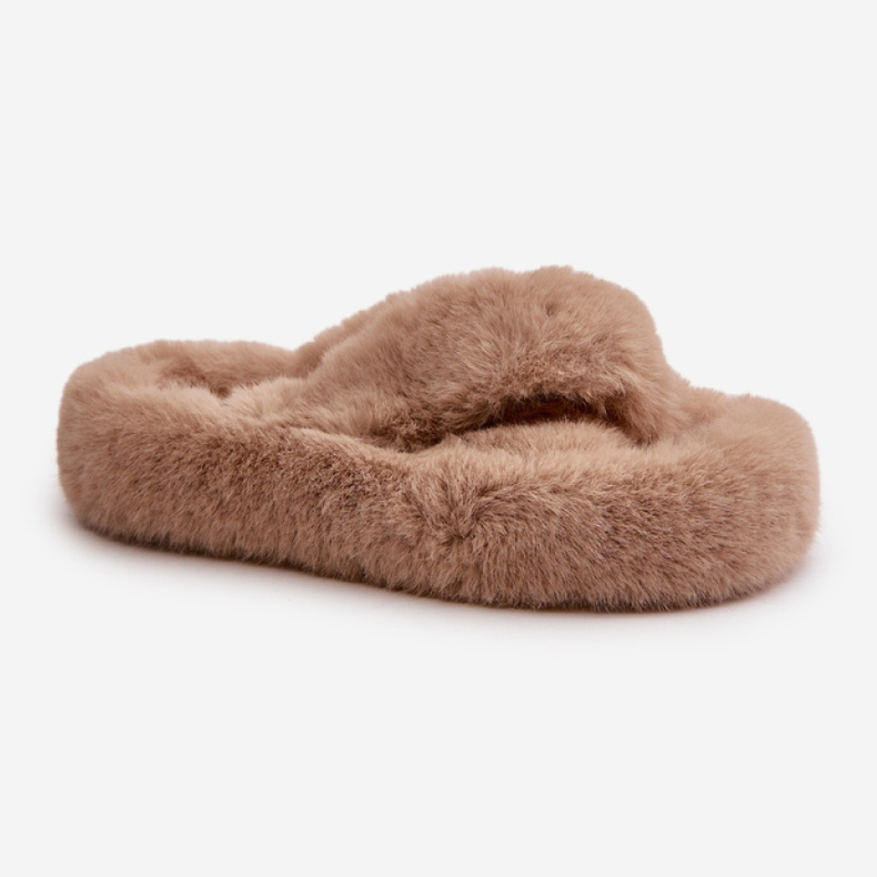 Pantuflas de mujer de pelo con suela gruesa Beige 2