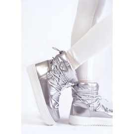 Botas de nieve plateadas con plataforma y cordones para mujer gris 1 Botas de nieve plateadas con plataforma y cordones para mujer gris 1