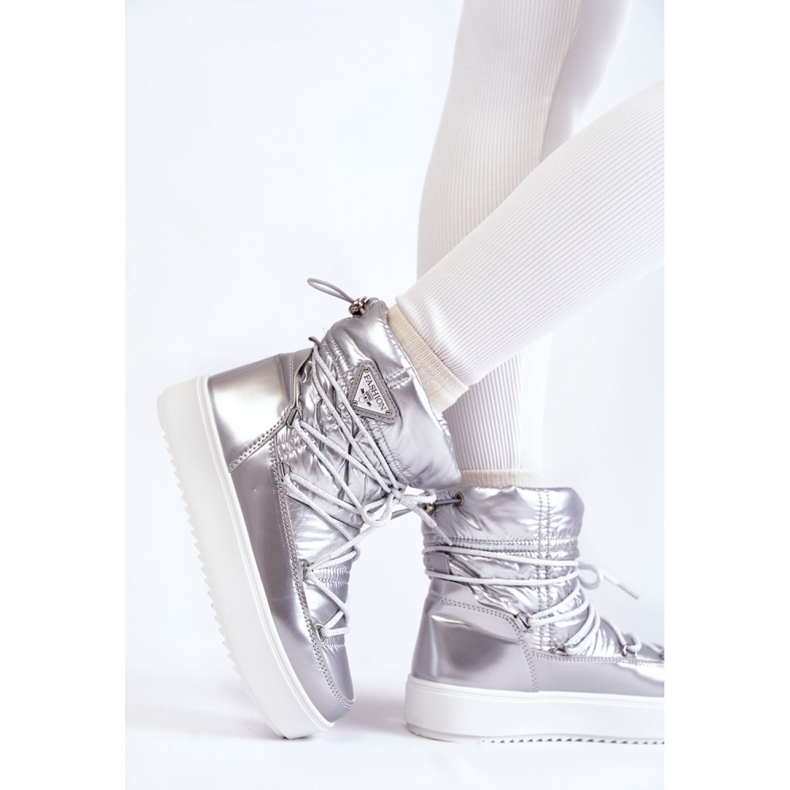 Botas de nieve plateadas con plataforma y cordones para mujer gris 1 Botas de nieve plateadas con plataforma y cordones para mujer gris 1